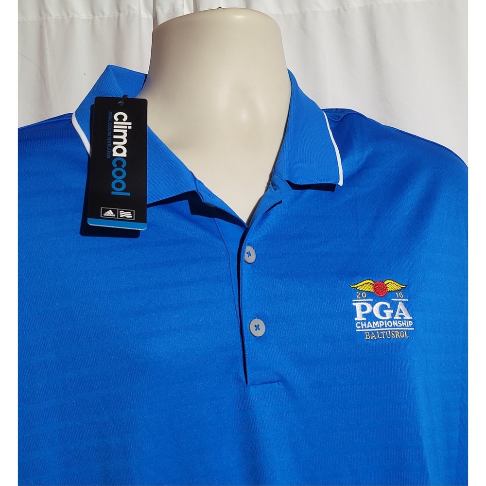 NWT Mens Adidas 2016 PGA Championship Polo Shirt Blue Climacool XL ~ Baltusrol